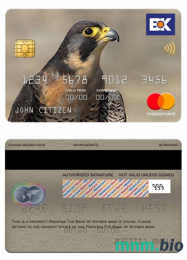 Pakistan The Bank of Khyber bank przykład karty mastercard w formacie PSD